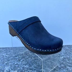 Troentorps Men’s Navy Leather Pull Up Clog Wood Platform 43 9.5-10.